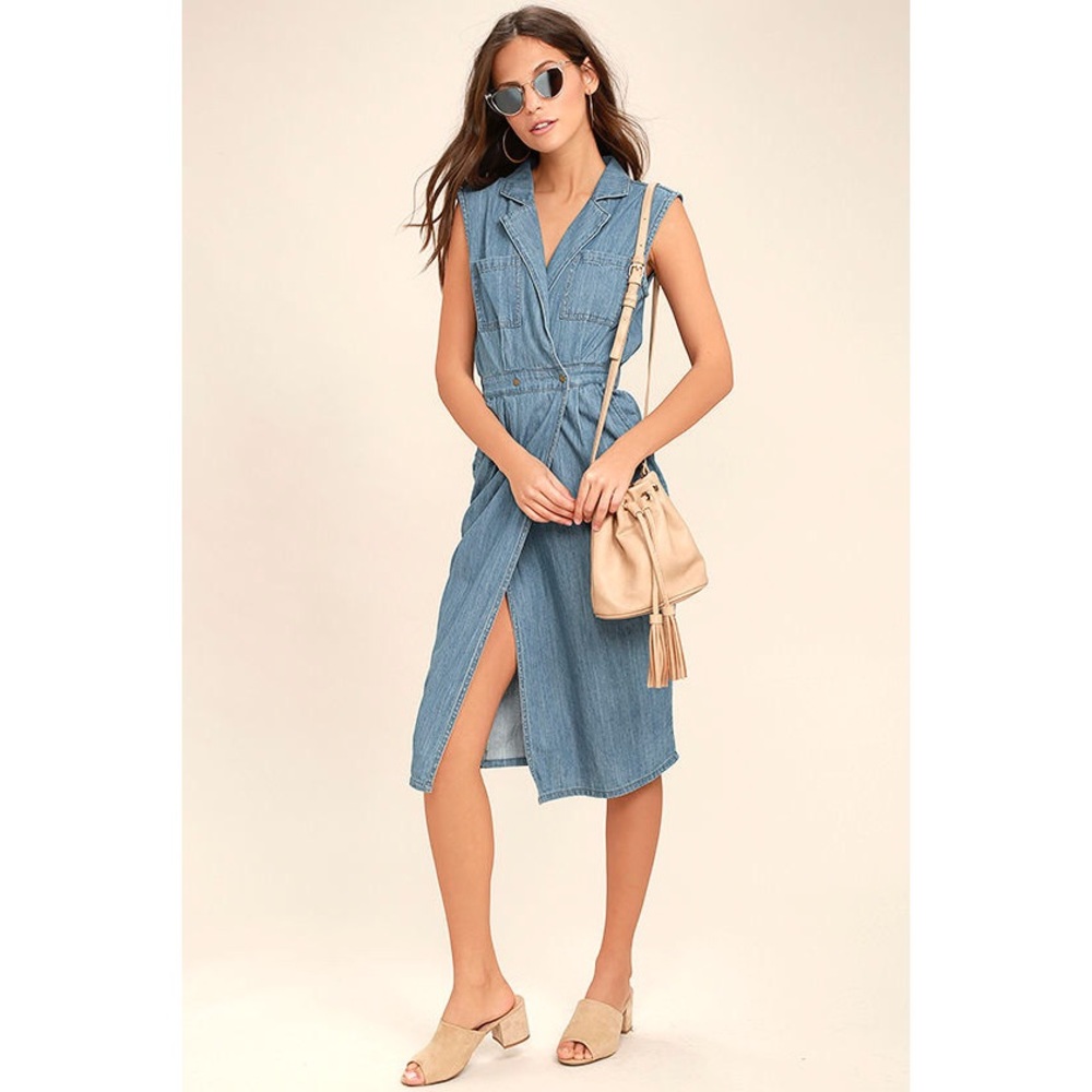 SOLD ❌ MP|D by MINKPINK Jeans Utility Wrap Midi Dress / Dusty Blue - Picture 6 of 9